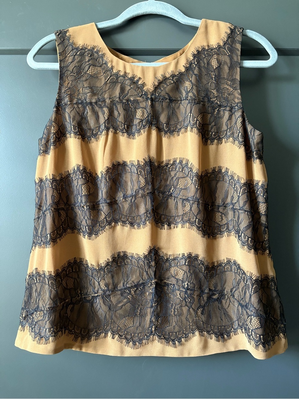 Talbots Striped Lace Overlay Silky Tank Top in Camel and Black